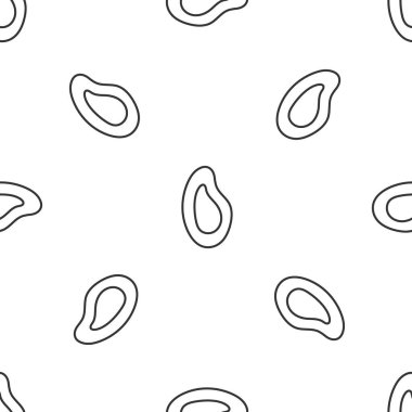 Gri çizgi midye simgesi beyaz arka planda kusursuz desen izole etti. Taze deniz ürünleri. Vektör..