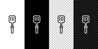 Barbekü spatula simgesini siyah beyaz, şeffaf arkaplanda izole et. Mutfak spatula ikonu. Barbekü spatula işareti. Barbekü ve ızgara aleti. Vektör.
