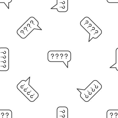 Grey line Speech bubbles with Question icon isolated seamless pattern on white background. FAQ sign. Chat speech bubble and chart. Vector.