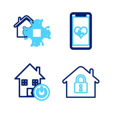 House 'u Wi-Fi kablosuz ve ikonlu Smart Home Mobile koruması altına alın. Vektör.