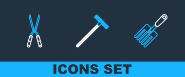 Bahçe çatalı bahçe makası ve tırmık simgesini ayarla. Vektör.