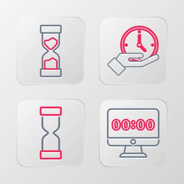 Hat saatini eski kum saati ve simgesini monitöre ayarla. Vektör.