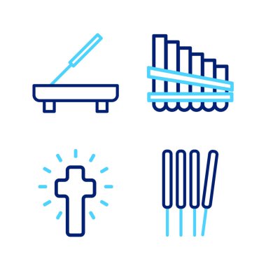 Aroma, tütsü çubukları Hıristiyan haçı Pan flütü ve Kokulu Spa ikonu. Vektör.