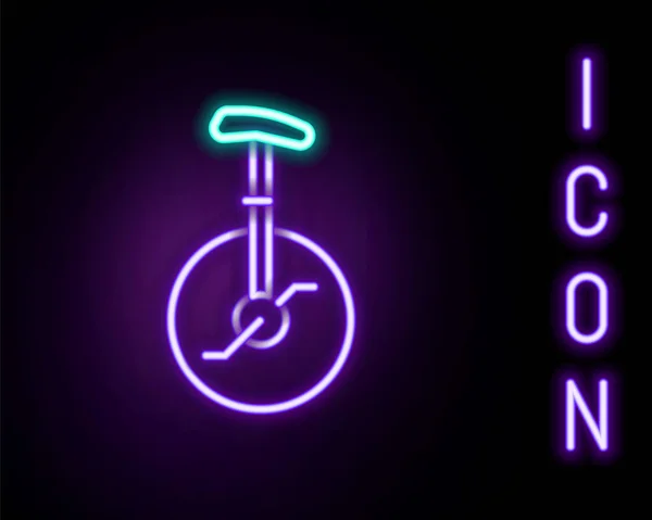 사이클 Glowing Neon Line Unicycle 자전거 아이콘 하나가 배경에서 자전거 — 스톡 벡터
