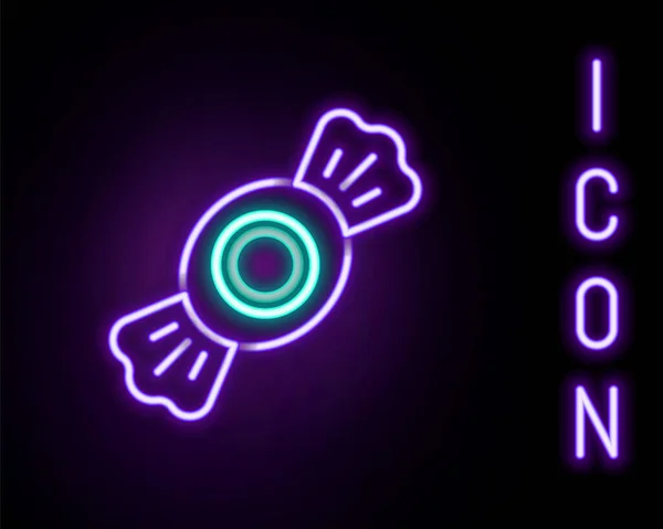 Gloeiende Neon Lijn Candy Icoon Geïsoleerd Zwarte Achtergrond Kleurrijk Concept — Stockvector