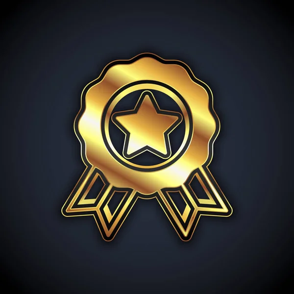 Zlatá Medaile Ikona Izolované Černém Pozadí Symbol Vítěze Vektor — Stockový vektor