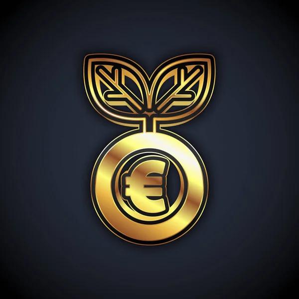 Gold Euro Pflanze Symbol Isoliert Auf Schwarzem Hintergrund Wachstumskonzept Für — Stockvektor