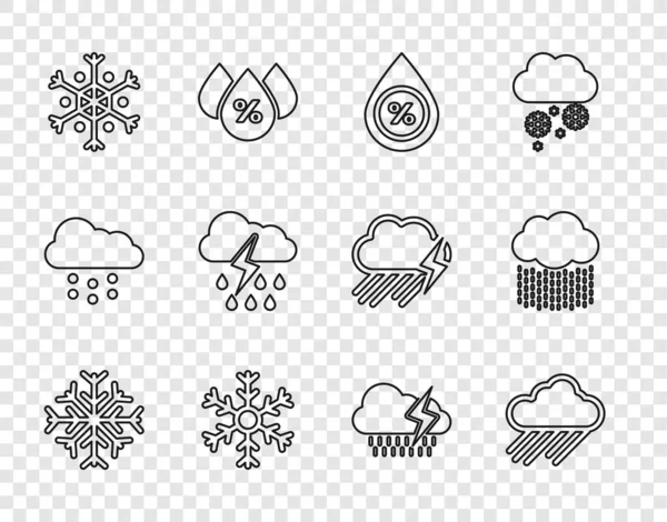Ορισμός Γραμμή Snowflake Cloud Βροχή Νερό Πτώση Ποσοστό Και Αστραπή — Διανυσματικό Αρχείο