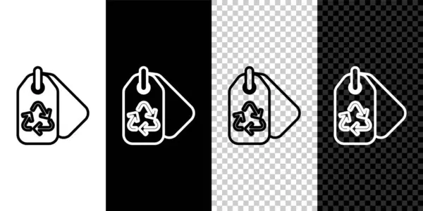 Set Line Tag Recycle Symbol Icon Isolated Black White Background — Stock Vector