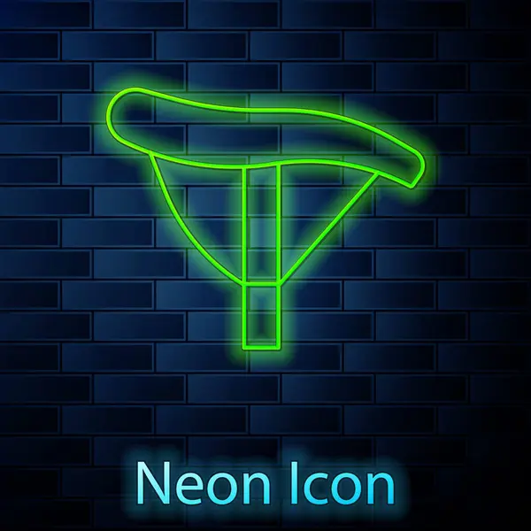 Linea Neon Luminosa Icona Seggiolino Bici Isolata Fondo Muro Mattoni — Vettoriale Stock