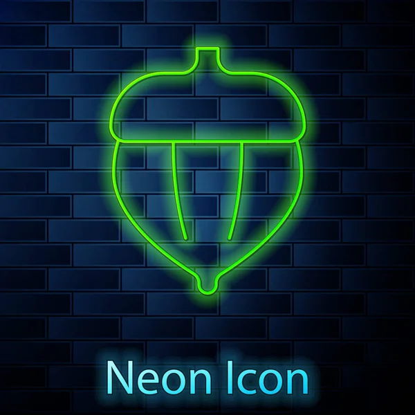 Glowing Neon Line Acorn Icon Isolated Brick Wall Background Vector — Stock Vector