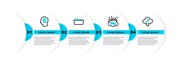 Definir Linha Nuvem Baixar Música Emissões Co2 Nuvem Pasta Cabeça — Vetor de Stock