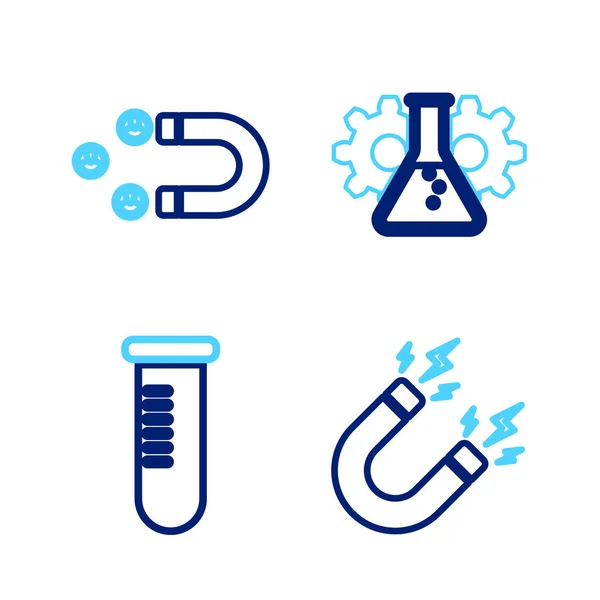 Установите Линию Магнит Молниеносной Пробиркой Флягой Биоинжиниринг Заказчик Привлечения Значка — стоковый вектор