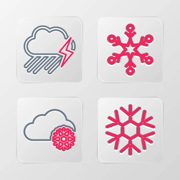 Establecer Línea Snowflake Cloud Con Nieve Lluvia Icono Del Rayo — Vector de stock