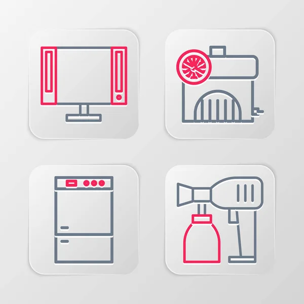 Set Line Pistola Pintura Refrigerador Compresor Aire Icono Smart Vector — Archivo Imágenes Vectoriales