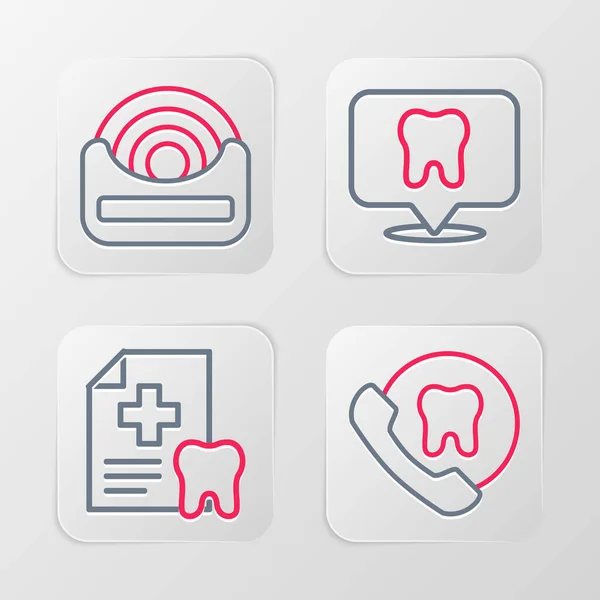 Установите Линию Онлайн Стоматологической Помощи Местоположение Стоматологической Карты Клиники Значок — стоковый вектор