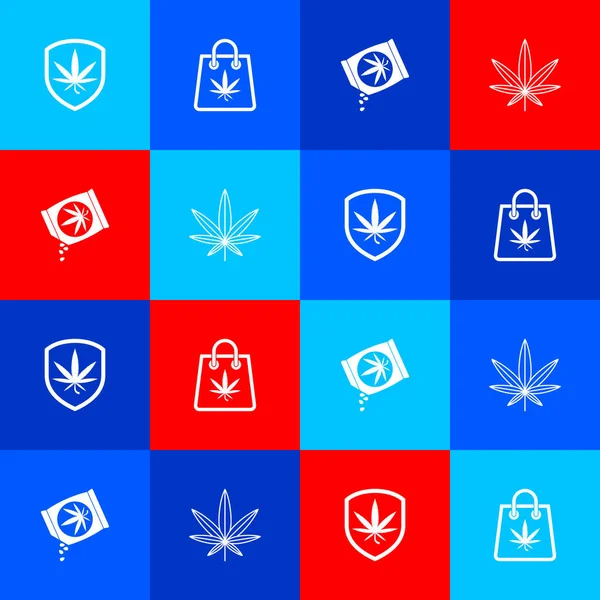 Set Shield Marijuana Shopping Bag Marijuana Cannabis Seeds Leaf Icon — Stock Vector