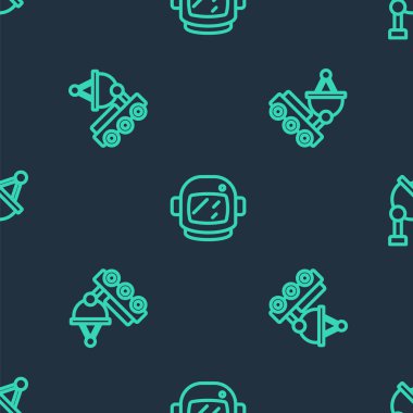 Astronot miğferi, Mars gezgini ve uydu çanağını kusursuz desene ayarlayın. Vektör.