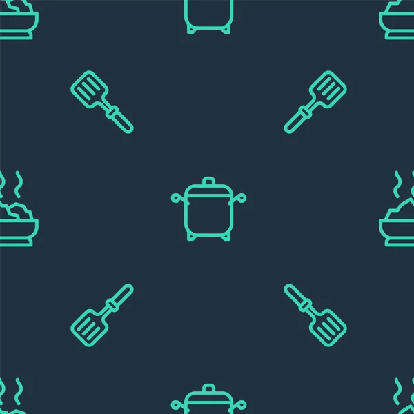 将火锅 烤肉排和热汤碗放在无缝图案上 — 图库矢量图片
