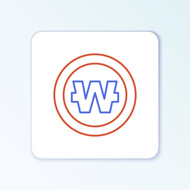 Güney Kore hattı beyaz arka planda izole edilmiş madeni para ikonu kazandı. Güney Kore para birimi işi, ödeme ve finans. Renkli taslak konsepti. Vektör.