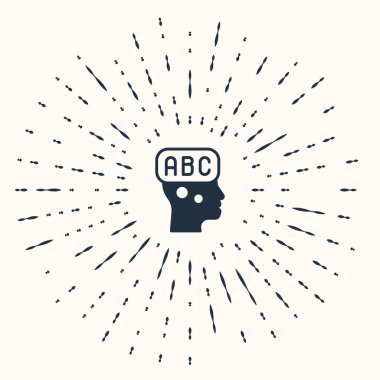 Gri Öğrenme yabancı dil simgesi bej arka planda izole edildi. Soyut çember rastgele noktalar. Vektör.