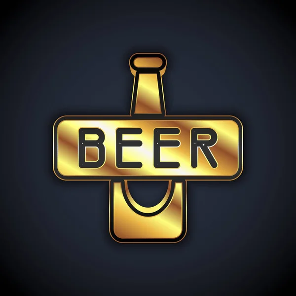 Gold Beer Bottle Icon Isolated Black Background Vector — Stock Vector