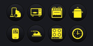 Mobil Uygulamalar Pişirme Tenceresi Elektrikli Gaz Fırını Fırın Fırın Saatini ve Elektrik süpürgesi ikonunu ayarla. Vektör.
