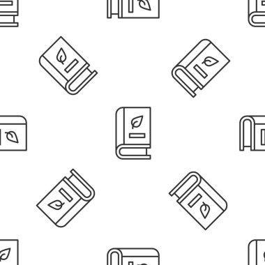 Yaprak ikonlu gri çizgi tıp kitabı beyaz arka planda izole edilmiş kusursuz desen. Vektör.