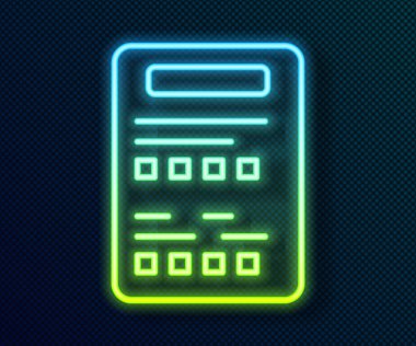 Parlayan neon çizgi sınav kağıdı simgesi siyah arkaplanda izole edildi. Sınav kağıdı, sınav ya da araştırma konsepti. Sınav ya da sınav. Vektör.