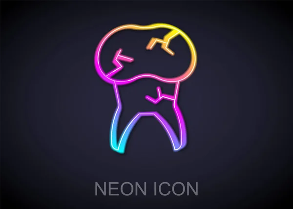 Žhnoucí Neonová Čára Zub Ikonou Caries Izolované Černém Pozadí Zubní — Stockový vektor