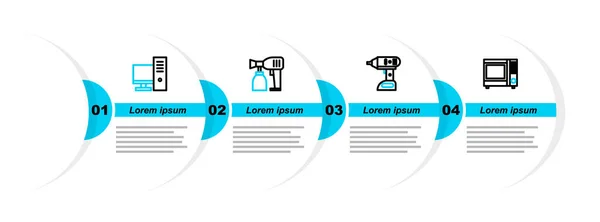 Linea Set Forno Microonde Cacciavite Elettrico Batteria Vernice Pistola Spruzzo — Vettoriale Stock