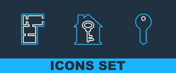 Set Line House Key Plan Icon Vector — Stock Vector