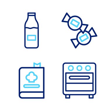 Fırın Yemek Kitabı Şeker ve Şişe 'yi süt ikonuyla ayarla. Vektör.