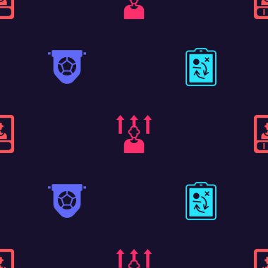 Planlama stratejisi konsepti, futbol bayrağı flaması ya da futbol oyuncusu ve kartı pürüzsüz desenli. Vektör.