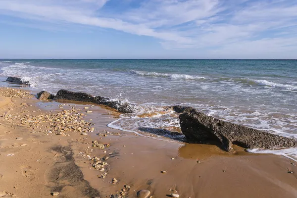 Playa Halikounas Una Franja Terrestre Entre Mar Jónico Lago Korission — Foto de Stock