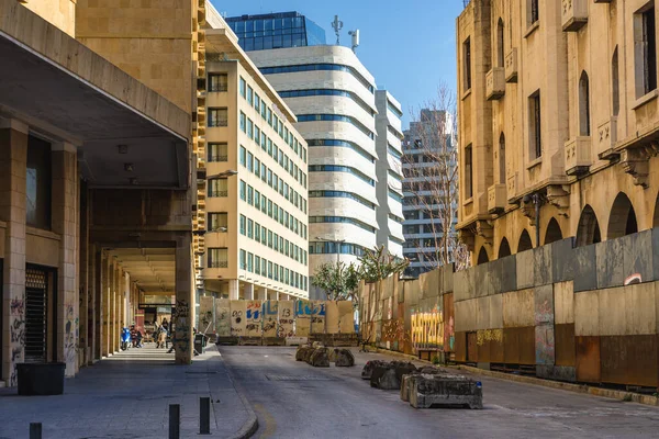 Beirute Líbano Março 2020 Barricadas Após Protestos Revolução Outubro 2019 — Fotografia de Stock