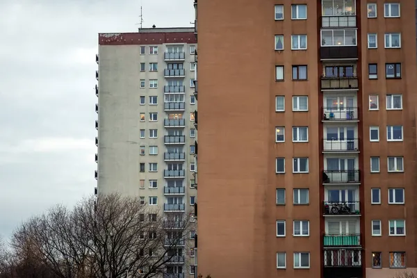 Vecchie Case Panelak Appartamenti Nel Quartiere Goclaw Della Città Varsavia — Foto Stock