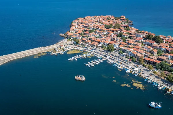 Vista Aérea Cidade Velha Sozopol Costa Mar Negro Bulgária — Fotografia de Stock