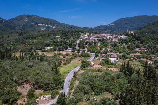 Drone Uitzicht Vouniatades Bergachtig Dorp Het Eiland Corfu Griekenland — Stockfoto
