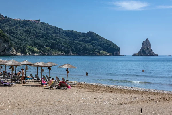 Agios Gordios Grécia Junho 2021 Praia Agios Gordios Costa Mar — Fotografia de Stock