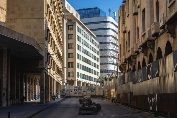 Beirute Líbano Março 2020 Barricadas Rua Síria Após Protestos Revolução — Fotografia de Stock
