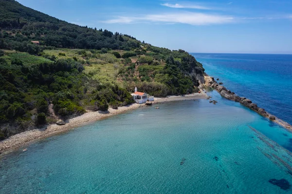 Widok Małą Kaplicą Agios Nikolaos Obwodzie Melitieis Wyspie Cordu Grecja — Zdjęcie stockowe