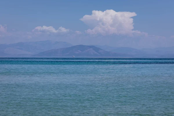 Вид Пляжа Городе Морайтика Острове Корфу Греция — стоковое фото