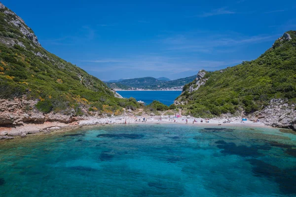 Porto Timoni Praia Dupla Perto Aldeia Afionas Ilha Corfu Grécia — Fotografia de Stock