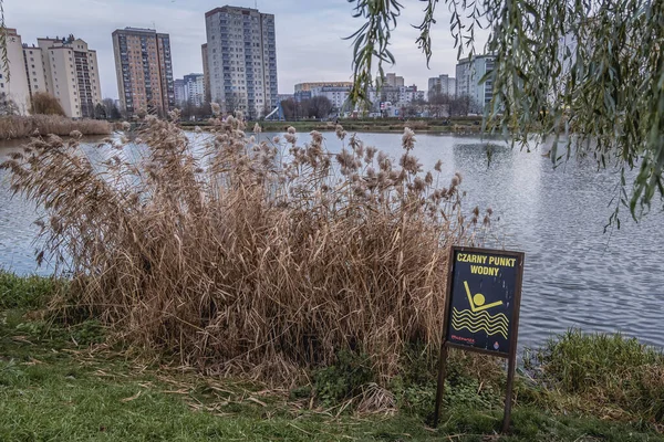 Warsaw Poland December 2020 Black Spot Warning Sign Lake Balaton — Photo