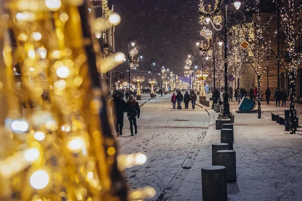 Varsóvia Polônia Janeiro 2021 Decorações Natal Rua Krakowskie Przedmiescie Varsóvia — Fotografia de Stock