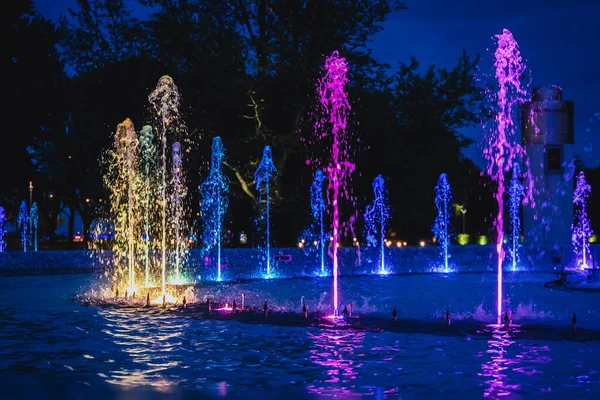 Warsaw Poland May 2021 Light Show Multimedia Fountain Park Podzamcze — Fotografia de Stock