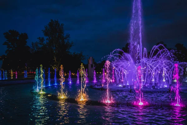 Varsóvia Polônia Maio 2021 Vista Noturna Multimedia Fountain Park Varsóvia — Fotografia de Stock