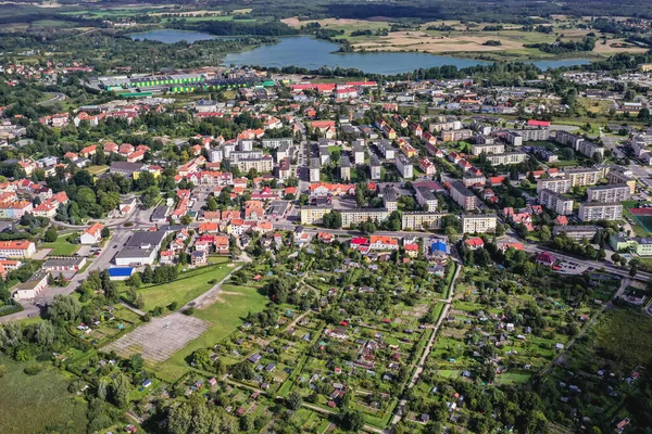 Légi Drón Fénykép Morag Város Warmia Mazury Régió Lengyelország Kilátás — Stock Fotó