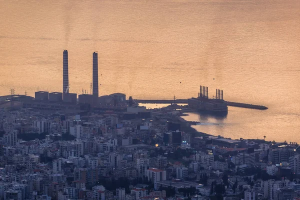 Costa Costa Mar Mediterrâneo Líbano Vista Com Zouk Power Station — Fotografia de Stock